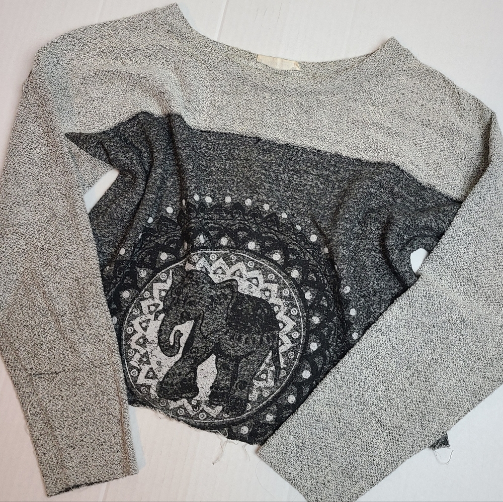 Boho Elephant Raw Seam Pullover - image 6